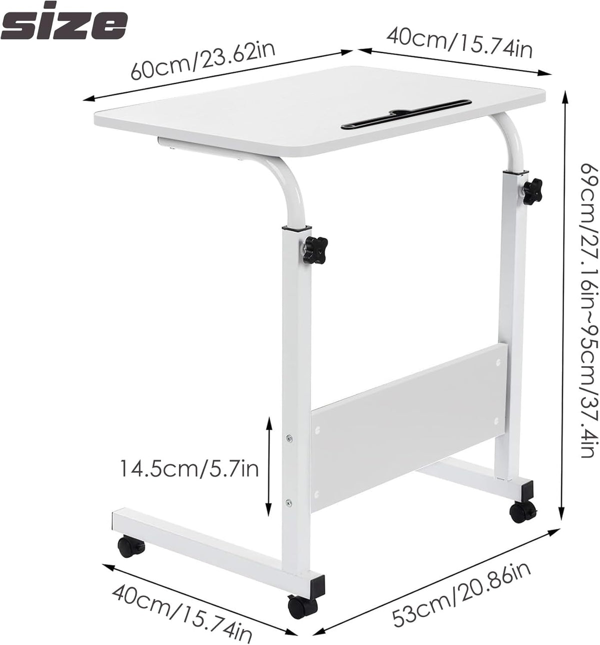 Computer Desk, Height Folding Table with 4 Wheels (White)