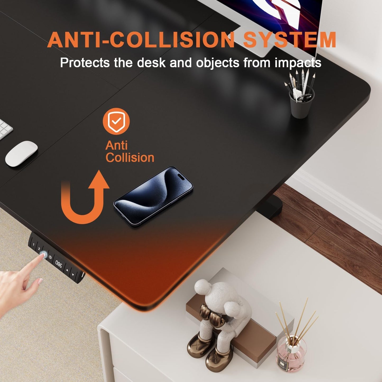 Electric Standing Desk 160x80cm with USB Charging Sit Stand Reminder Height Adjustable Desk, Stand Up Home Office Desk with 3 Memory Functions and Hook, Cable Management Tray, Black