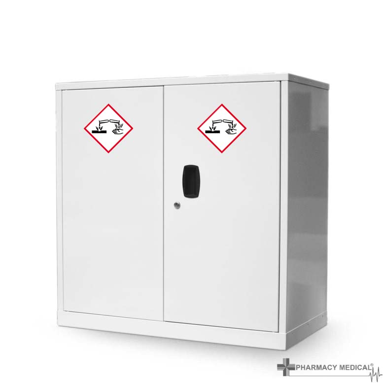 Pharmacy Medical - AA1294D ACID/ALKALI CABINET | DOUBLE DOOR, TWO SHELVES | 1200mm (H) x 900mm (W) x 460mm (D) | WHITE