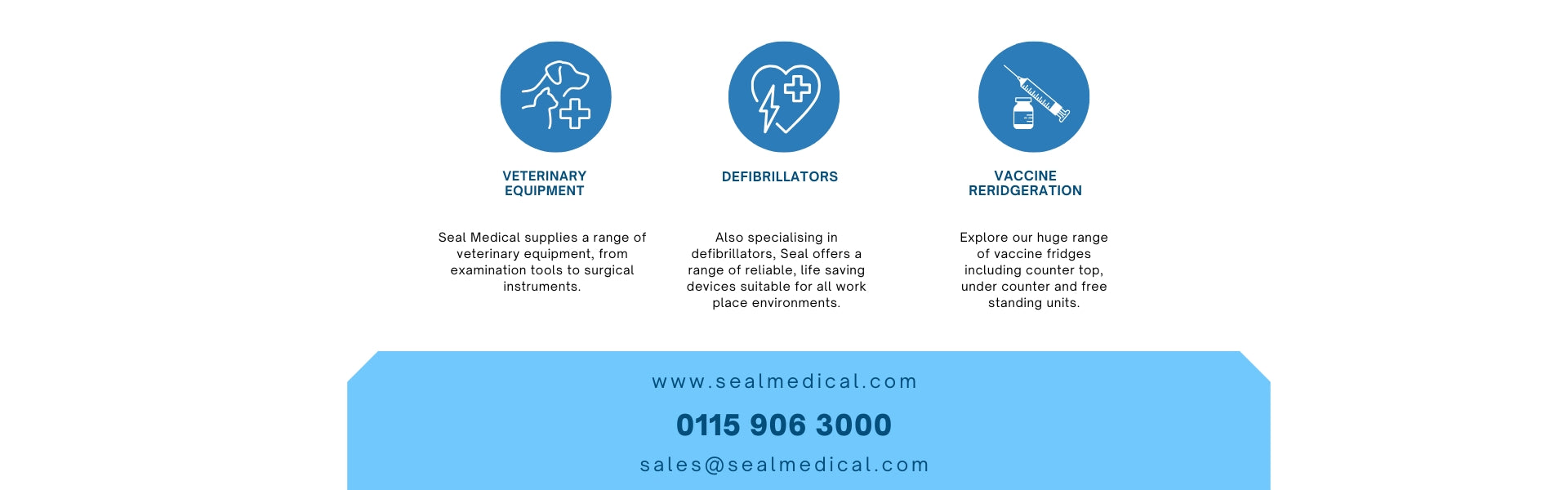 About us, we offer vaccine refrigeration, defibrillators and veterinary equipment