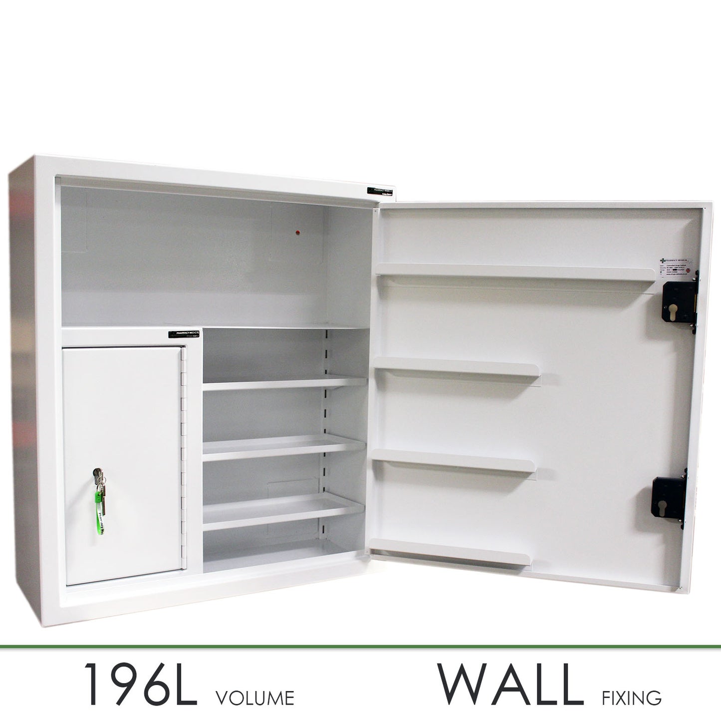 Pharmacy Medical - HECDC303 CONTROLLED DRUGS CABINET With Internal Controlled Drugs Cabinet | External - 3 SHELVES (Adjustable) 1 Fixed, 4 DOOR SHELVES | R/H HINGE | Internal 2 SHELVES (Fixed) | R/H HINGE optional warning light