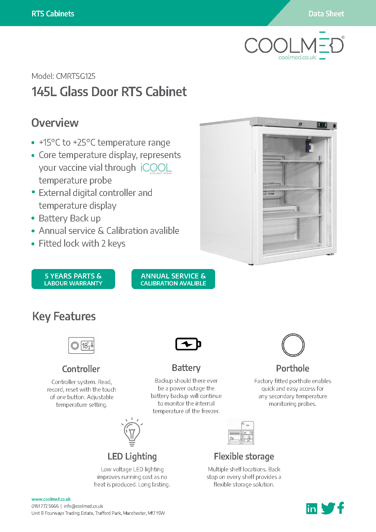 CMRTSG125 Glass Door Room Temperature Storage Cabinet 145L