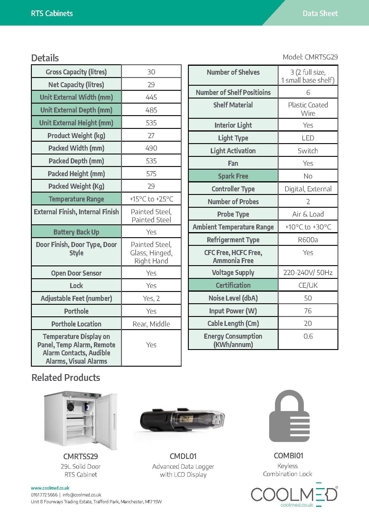 CMRTSG29 Glass Door Room Temperature Storage Cabinet 29L
