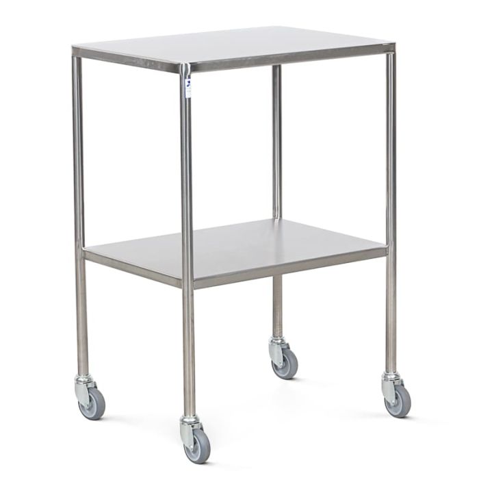 Dressing Trolley Fixed Shelves, Sides Down, Stainless Steel, 450mm Deep, Medium - 620 x 470 x 870mm