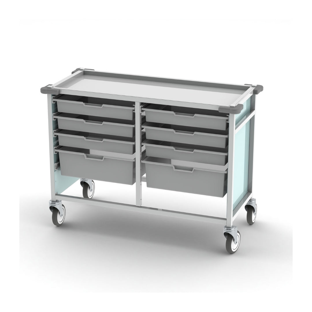 Pharmacy Medical - HECCK00X CareKart STORAGE TROLLEY, LOW LEVEL, DOUBLE COLUMN | Multiple tray configurations | Optional Push Handles