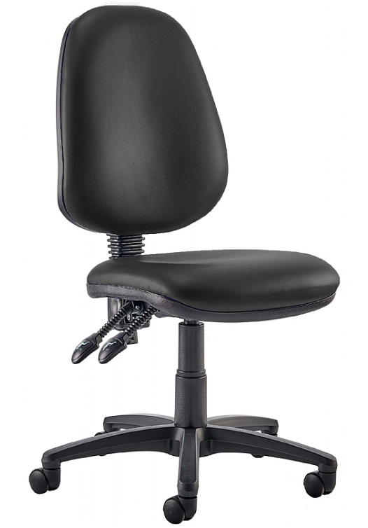 High Back Vinyl 2-Lever Operator Chair ( No arms, Black base)