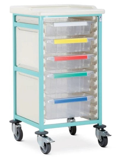 Bristol Maid Caretray Trolley - Mild Steel, Standard Level, Single Column, 3 x Shallow Trays + 2 x Deep Trays