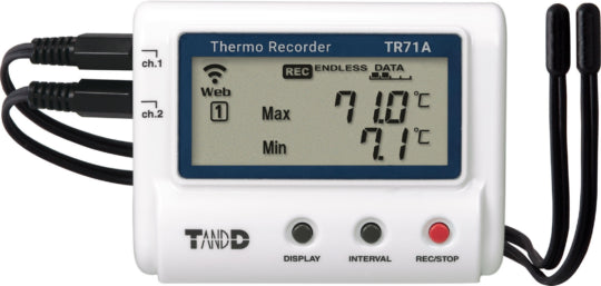 Wi-Fi, Bluetooth and USB 2 Channel Temperature Data Logger with display