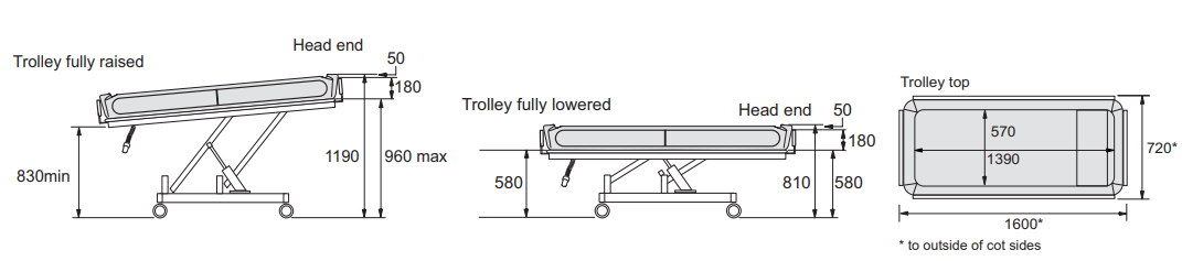 Chiltern TRT3 Shower Trolley- GREY Paediatric measurements
