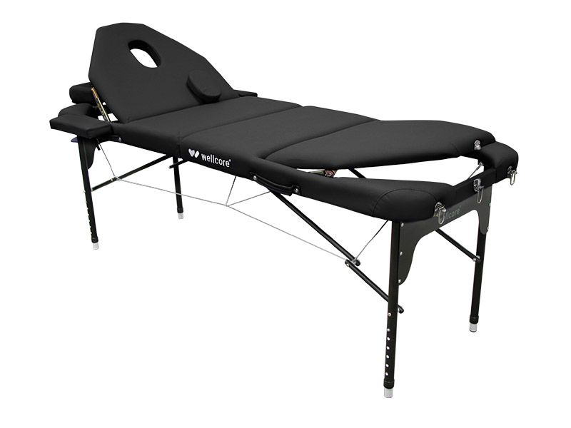 WELLCORE folding aluminum table 185 x 65 cm with double folding backrest - BLACK