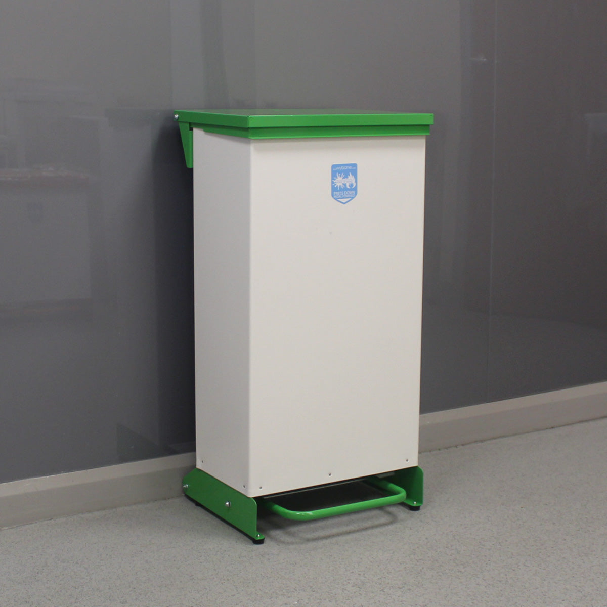 80 Litre Metal Fixed Body Clinical Waste Bin - green and white