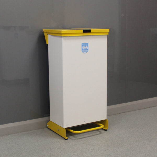 80 Litre Metal Fixed Body Clinical Waste Bin - yellow and white