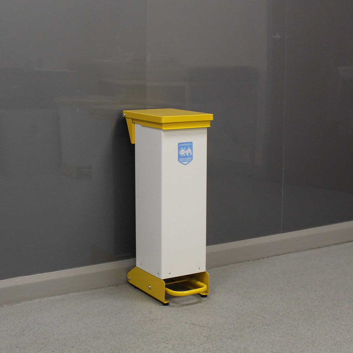 28 Litre Metal Fixed Body Clinical Waste Bin yellow and white
