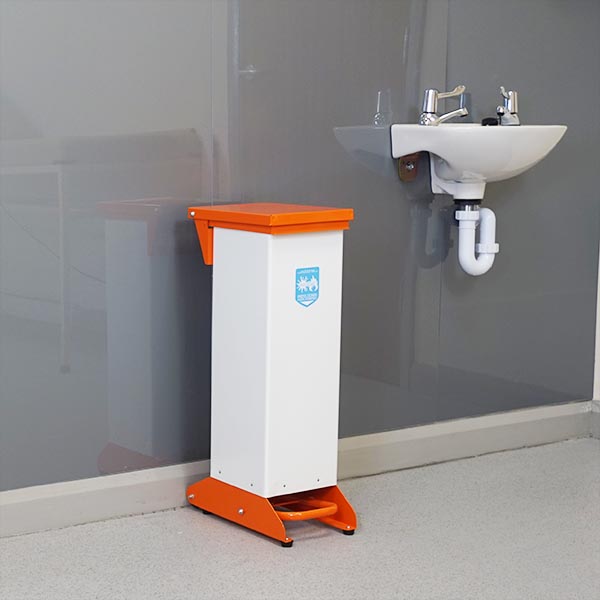28 Litre Metal Fixed Body Clinical Waste Bin orange and white