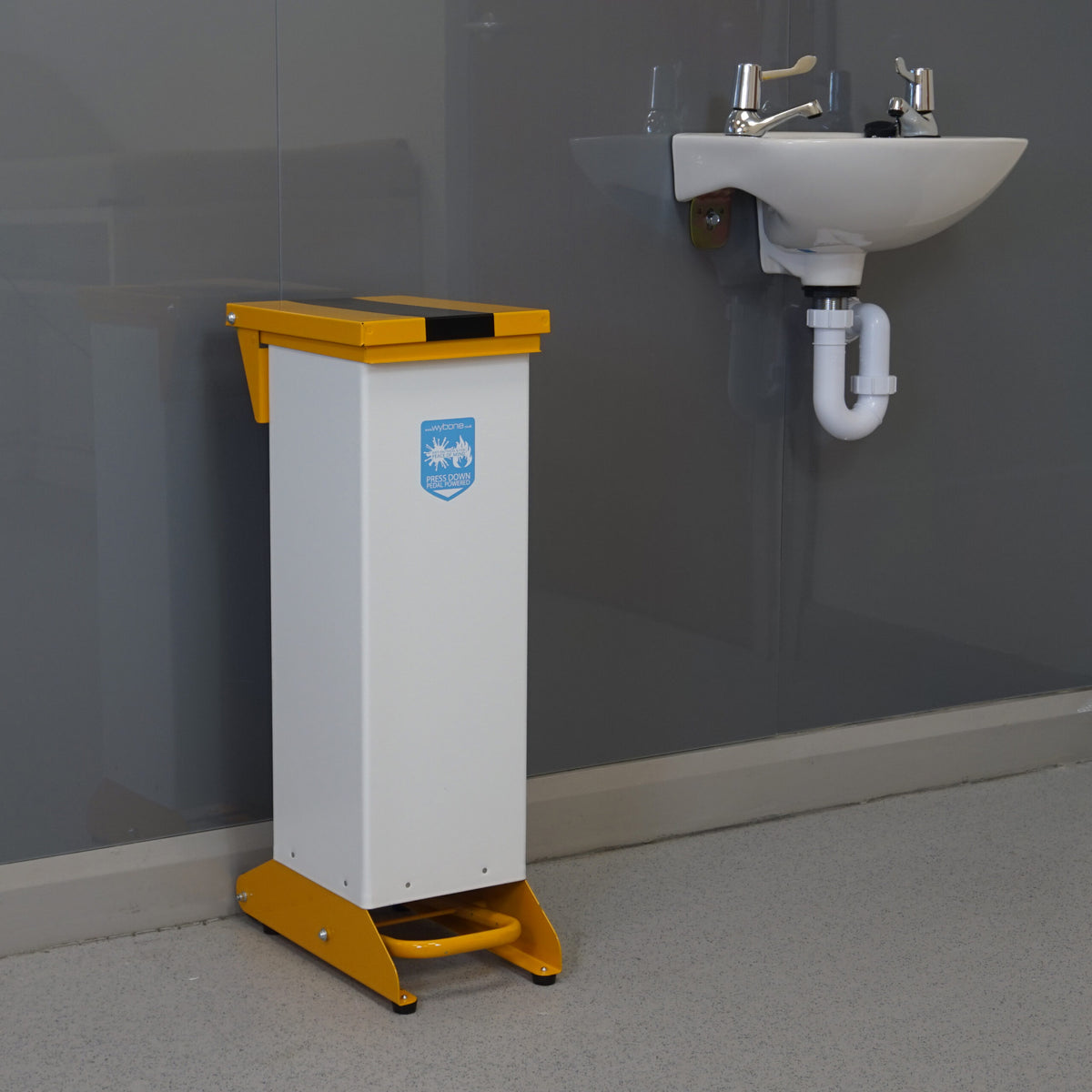 28 Litre Metal Fixed Body Clinical Waste Bin mustard and white