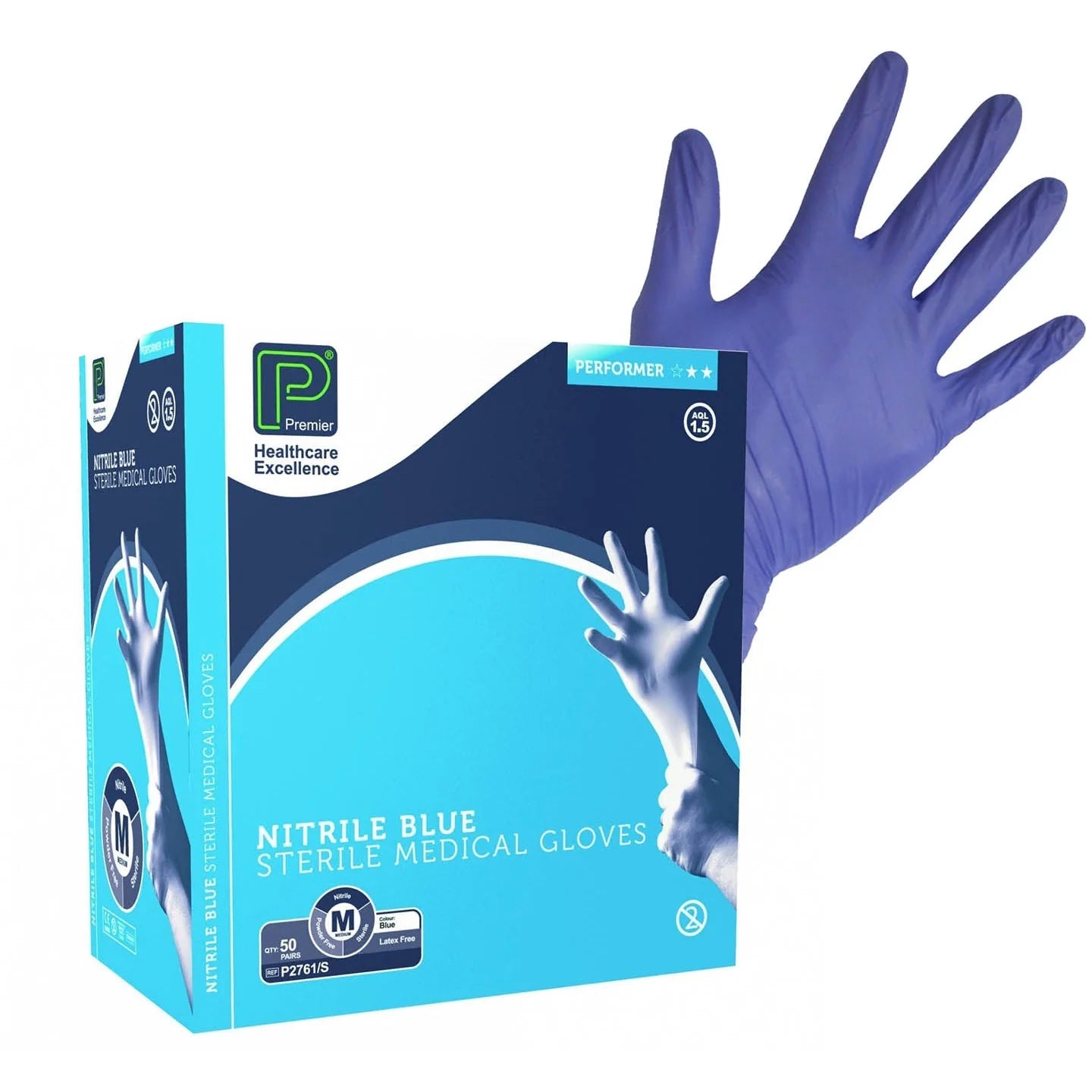 Blue Sterile Nitrile Gloves Pair Pack of 50 - Medium