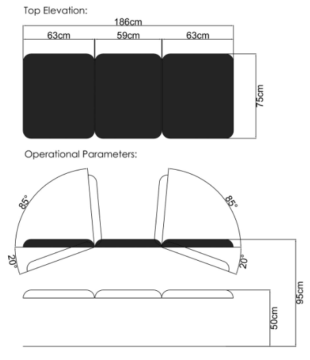3 Section Bariatric Couch 100cm extra width