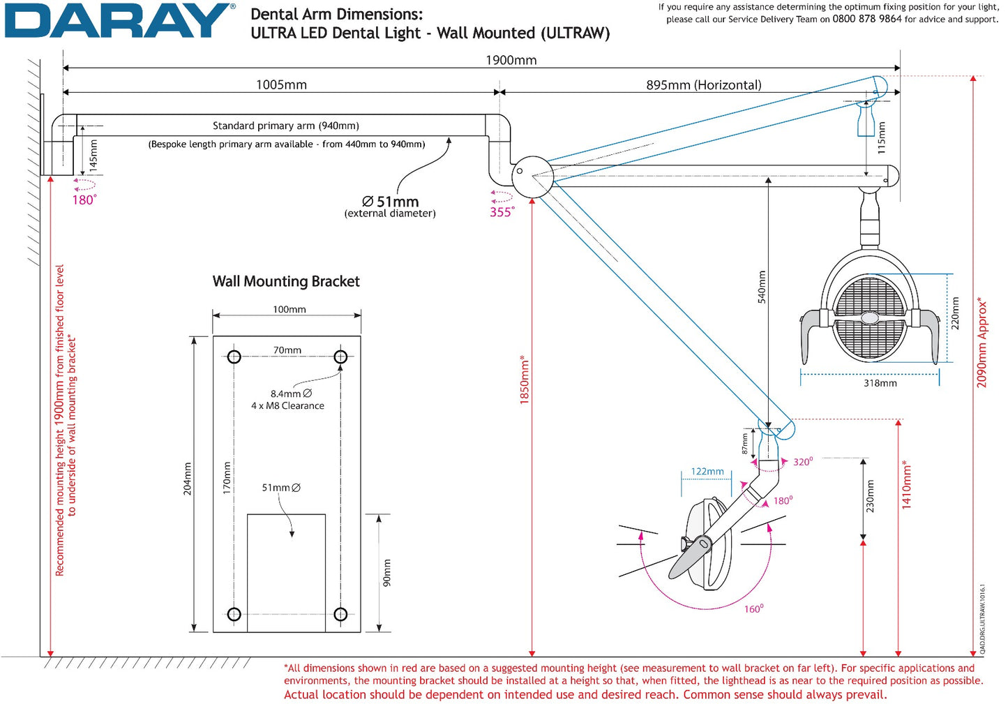 Daray - Ultra LED Dental Light - various fittings