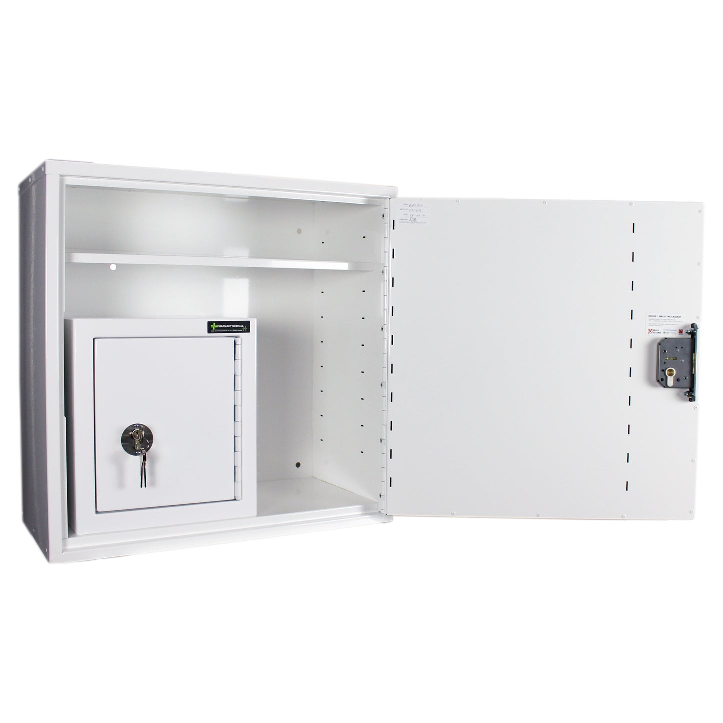 Pharmacy Medical - HECCMC200A MEDICINE / DRUGS CABINET 600 X 600 X 300mm | SINGLE DOOR, 2 FULL DEPTH SHELVES | R/H HINGE - with internal: CONTROLLED DRUGS CABINET S, M or L | 1 SHELF (Removable) | R/H HINGE