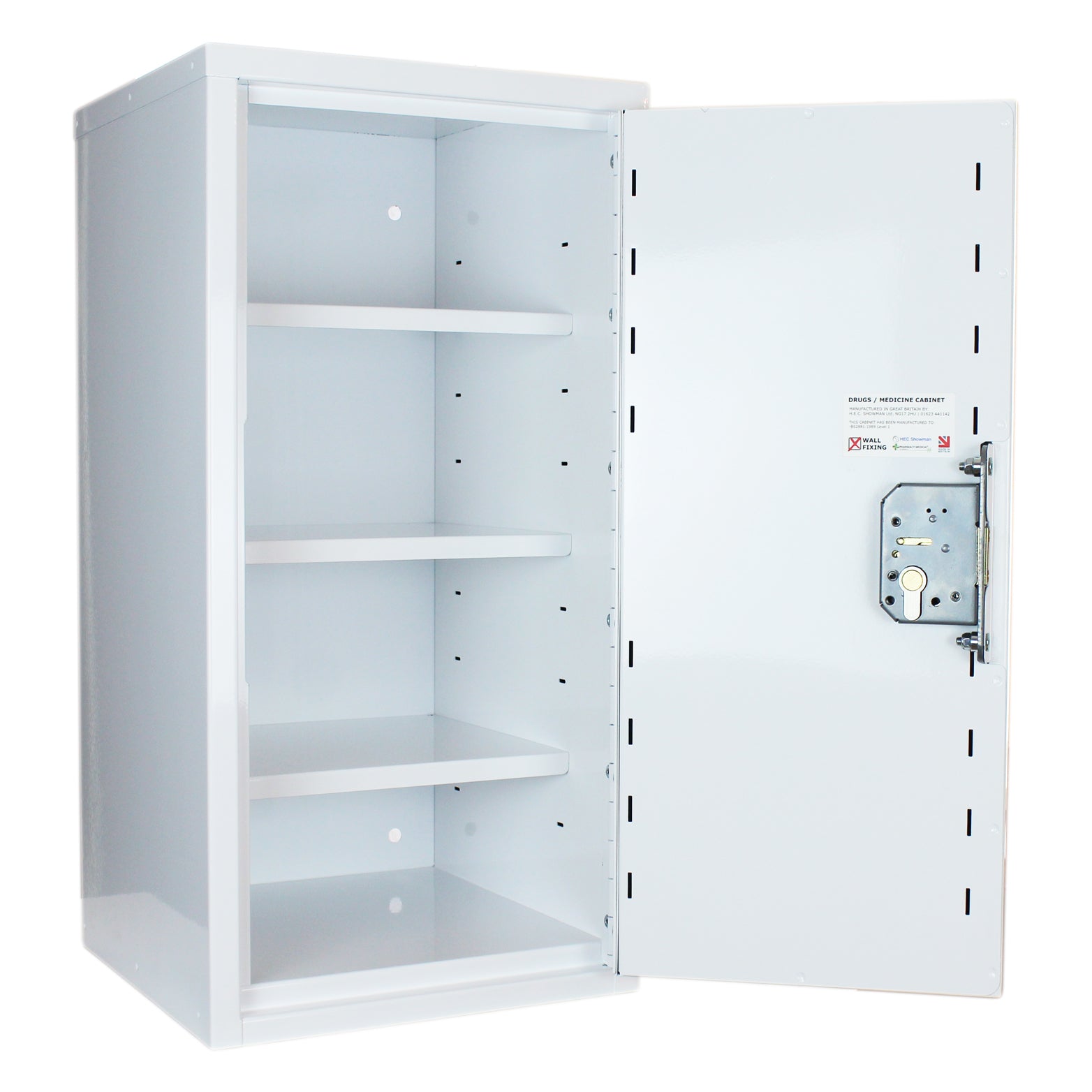 HECMC230 MEDICINE / DRUGS CABINET 600 X 300 X 300mm | 3 FULL DEPTH SHELVES | R or L HINGE, optional warning light