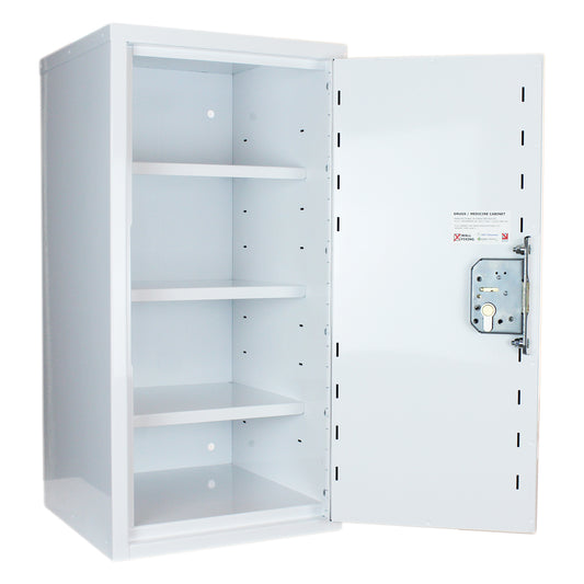 HECMC230 MEDICINE / DRUGS CABINET 600 X 300 X 300mm | 3 FULL DEPTH SHELVES | R or L HINGE, optional warning light