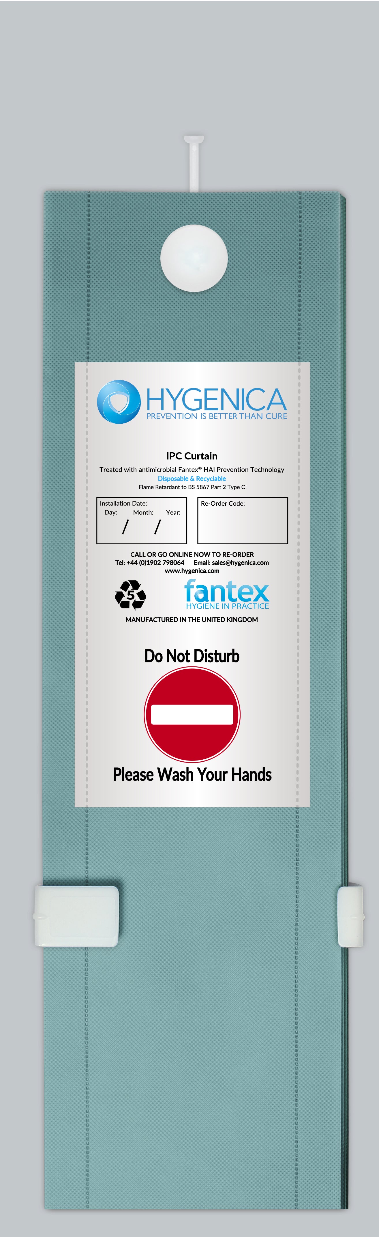 Hygenica - Anti Microbial Treated Fantex® IPC Disposable Cubicle Curtain - large (7500mm x 2000mm) , multiple hook options - pale green