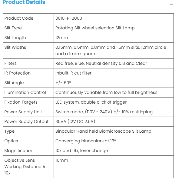 Keeler PSL Classic Portable Slit Lamp 3010-P-2000