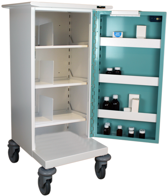 Pharmacy Medical - HECT410 30 CASSETTE NOMAD TROLLEY | SINGLE DOOR / KEY LOCK