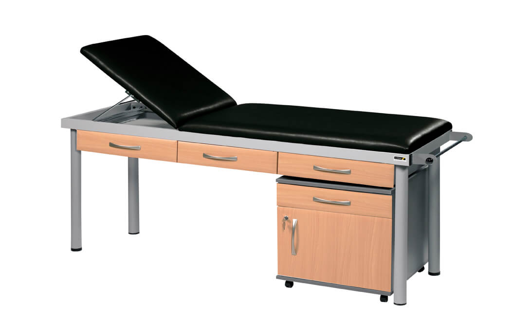 Sunflower - Practitioner Deluxe Examination Couch in Beech Cabinet Finish, various vinyl colours