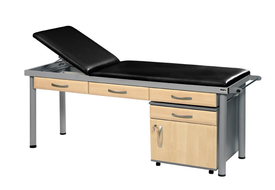 Sunflower - Practitioner Deluxe Examination Couch in Maple Cabinet Finish, various vinyl colours