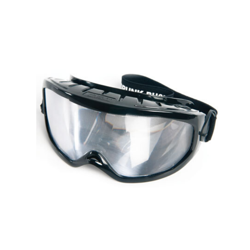 A pair of Drunk Buster Goggles with a black strap and clear lenses.
