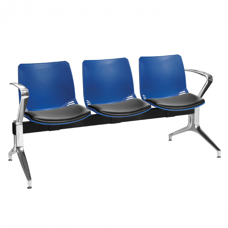 Sunflower - Neptune Visitor 3 Seat Module with 3 Black Vinyl Upholstered Seat Pads