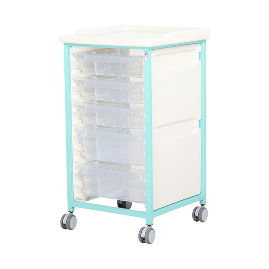 Tray Trolley Standard Single Column Mild Steel 3 Small/2 Deep Drawer
