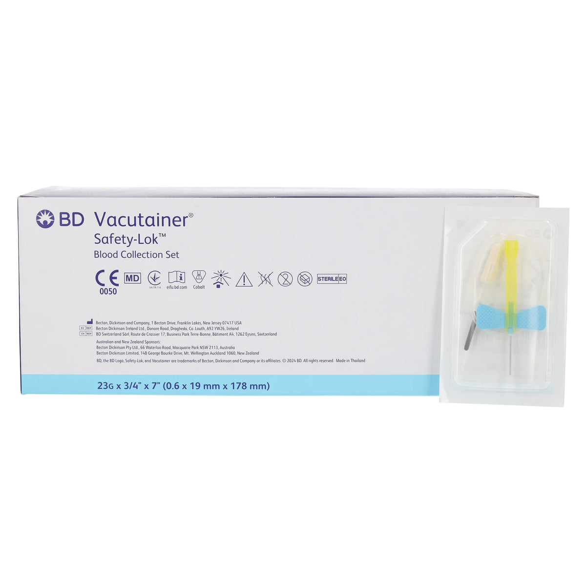 23G x 0.75" BD Safety-Lok Blood Collection Set with Luer Adaptor and 7" Tubing x 50