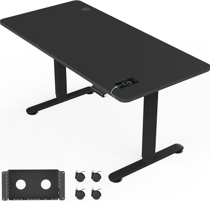 Whole Board Standing Desk 140x60cm, Electric Height Adjustable Desk, Sedentary Reminder Desk with 2-memory Presets and Cable Management Tray (Black)