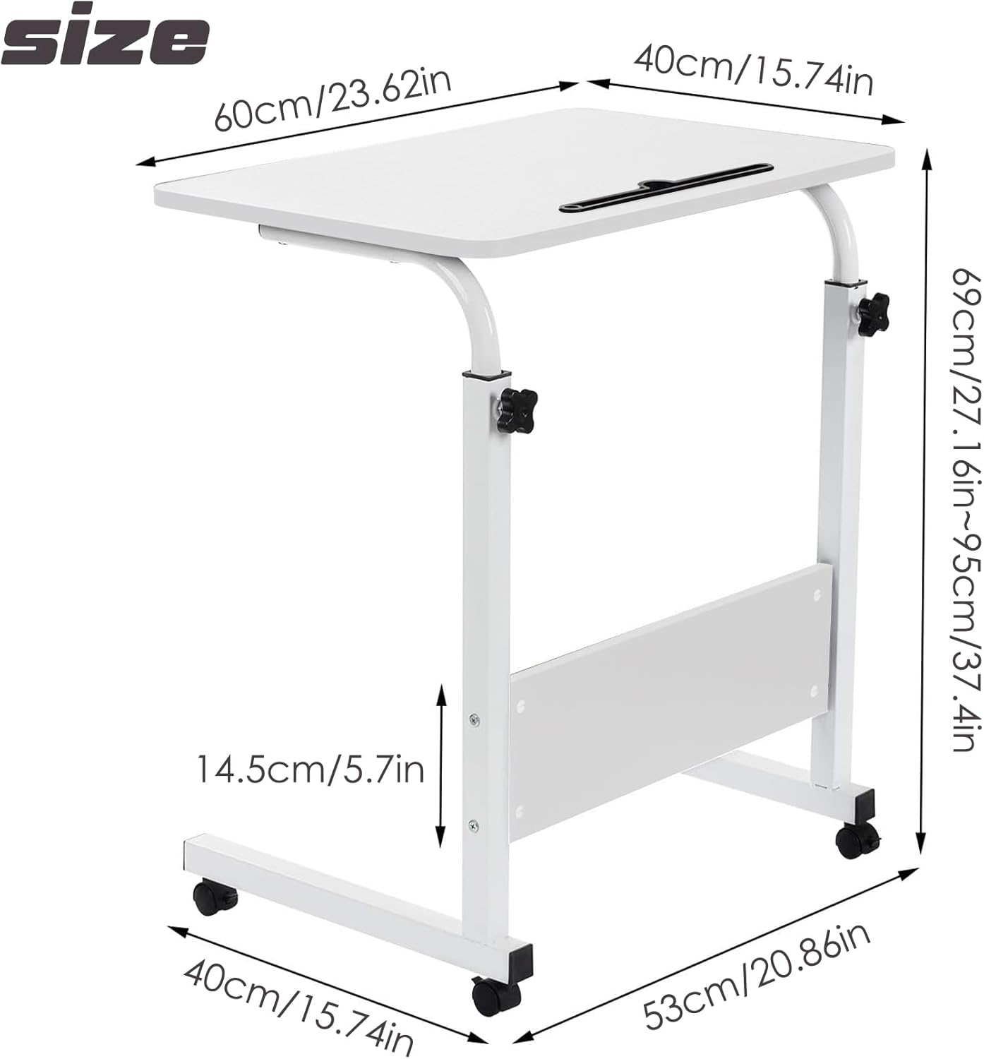 Computer Desk, Height Folding Table with 4 Wheels (White)