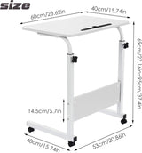 Computer Desk, Height Folding Table with 4 Wheels (White)