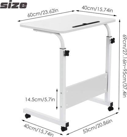 Computer Desk, Height Folding Table with 4 Wheels (White)