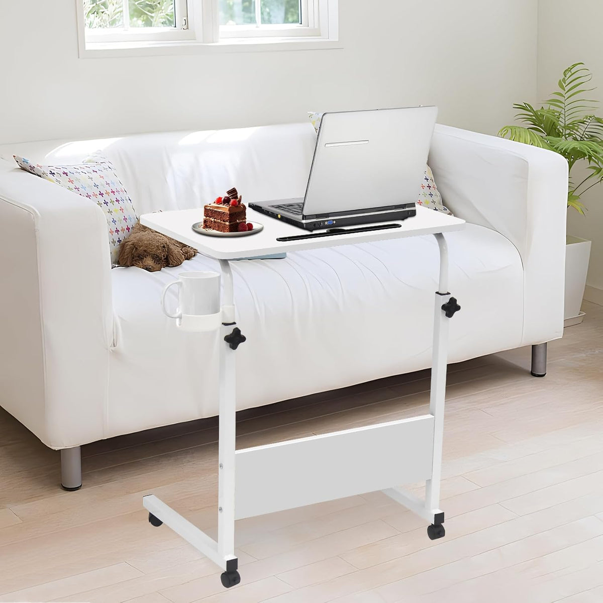 Computer Desk, Height Folding Table with 4 Wheels (White)