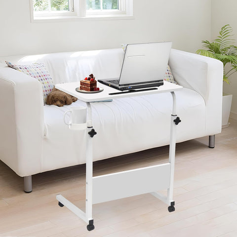 Computer Desk, Height Folding Table with 4 Wheels (White)