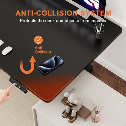 Electric Standing Desk 160x80cm with USB Charging Sit Stand Reminder Height Adjustable Desk, Stand Up Home Office Desk with 3 Memory Functions and Hook, Cable Management Tray, Black
