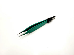 A reusable bipolar forceps with a green and black handle and metallic tips, designed for OBS-50 high frequency electrical coagulator.