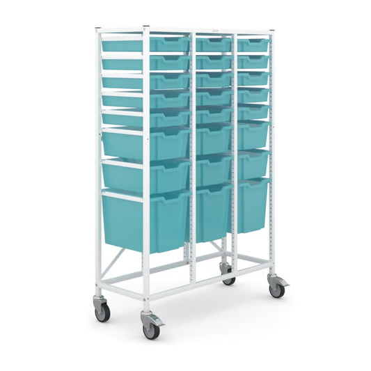 Antimicrobial Collection Medical Mid Treble Trolley 3 Jumbo 6 Deep & 15 Shallow Antimicrobial Trays