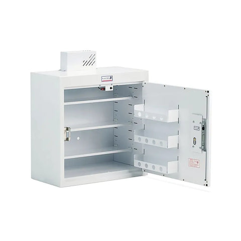 PC636- DRUG & MEDICINE CABINET - 600 X 300 X600mm- - SINGLE DOOR - R/H HINGE - EURO LOCK - WITH LIGHTS - 185MM SHELVES & DOOR SHELVES
