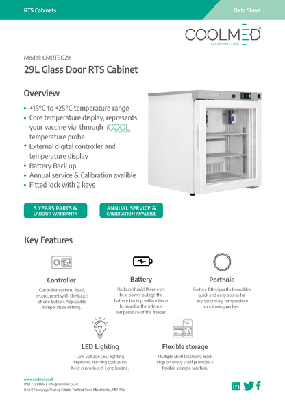 CMRTSG29 Glass Door Room Temperature Storage Cabinet 29L