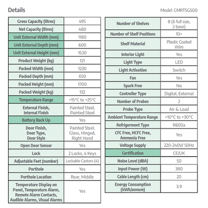 CMRTSG500 CoolMed refrigerator specification sheet