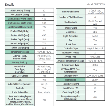 CMRTSG59 refrigerator specification sheet