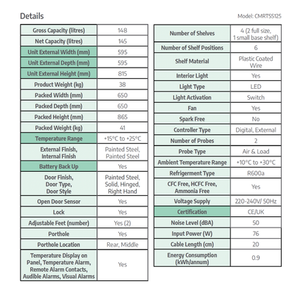 CMRTSS125 CoolMed refrigerator specification sheet