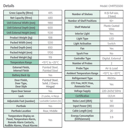 CMRTSS500 refrigerator specification sheet