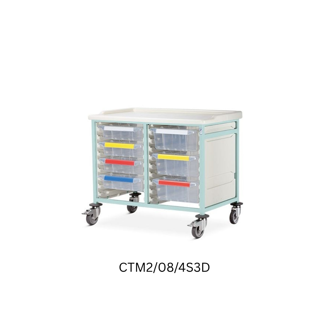 Caretray – Mild Steel, Low Level Double Column Healthcare Trolley